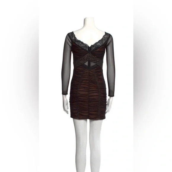 Self-Portrait Black Mesh Long Sleeve Dress SZ 4 - Picture 4 of 9